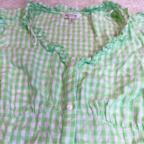 Miss Selfridge Green White Gingham Button down Midi Dress Tie back waist size 8