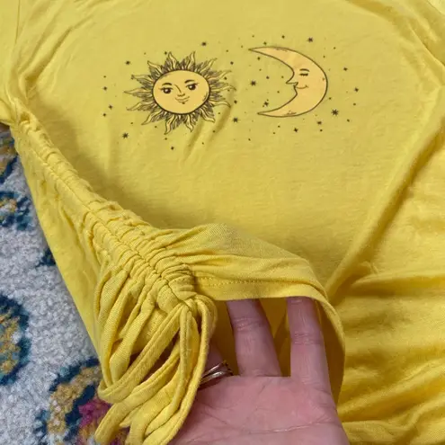 Vintage Y2K Heaven Sent Sun And Moon Drawstring Short Sleeve Top Size Small Yellow
