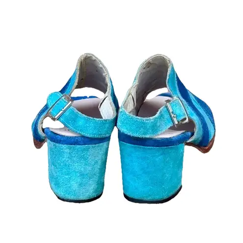 VTG Women’s Size 5 Blue and Teal Suede Slingback Open Toe Block Heel