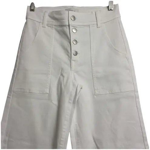Evereve NWT White Ever Wide Leg Pants Exposed Button Fly Cotton Blend Size 27
