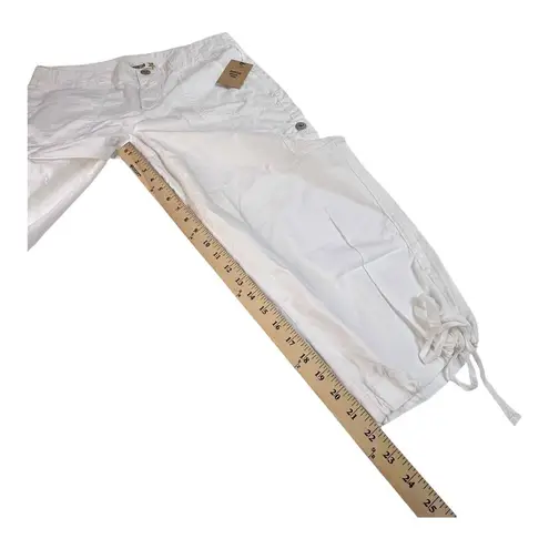 NEW Jeanstar White CAPRI DENIM PANT Women's 12 Cargo Style Jean Pockets Tie Hem