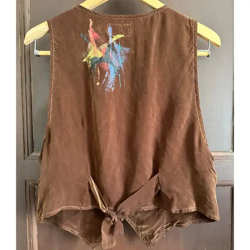 TIANELLO | 80s Vintage Hand Painted Western Style Silk Vest | Size Medium Brown