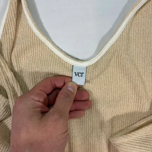 EUC VER Knit Maxi Dress Tank Style Beige Ribbed Drawstring Sides Slits XL Tan