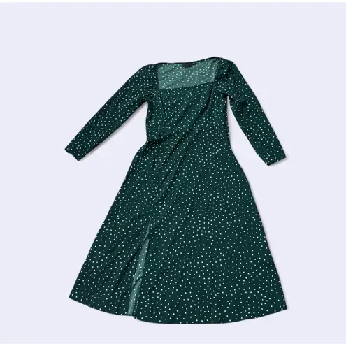 ASOS Green Polka Dot Square Neck Long Sleeve Midi Dress with Slit Size 10