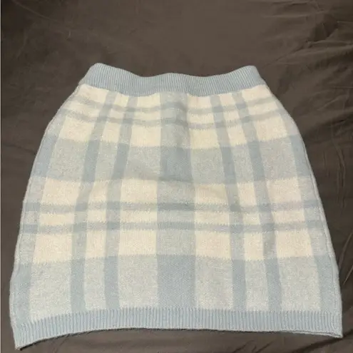 Plaid Knit Skirt in Blue and Cream Size L