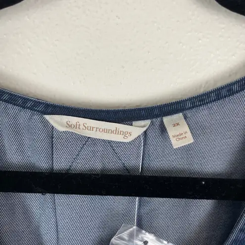 Soft Surroundings NWT Women Dark Denim Tencel Lyocell Tunic Top 2X Roll Tab