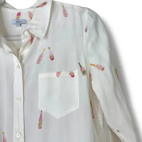 Rails Kate Rosé Print Silk Button Down Long Sleeve High-Low Hem Shirt Medium