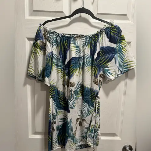 Blue Island Women's Blue/Green Tropical Blouse Bare shoulder. Size M