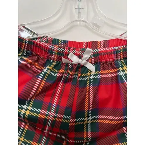 Unbranded red green plaid bow tie front elastic waist sleepwear short shorts Med