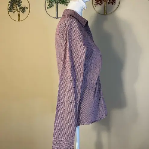 Van Heusen Stretch Berry and White Pin Check Pattern Long Sleeve Button Down S