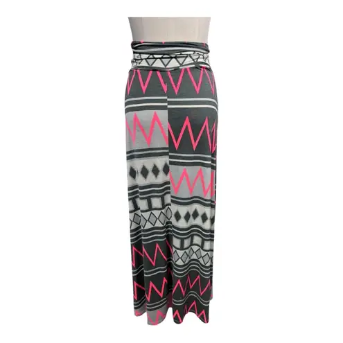 Vanilla Bay Aztec Tribal Maxi Skirt Gray Pink Chevron Boho Foldover Waist S