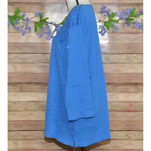 Quacker Factory Womens Light Blue Sequin Tunic Thin Knit Shirt Top Plus Size 3X - Image 4