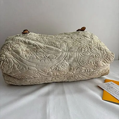 Etro Milano rare Quilted Beige Handbag Leather Trim 1B896