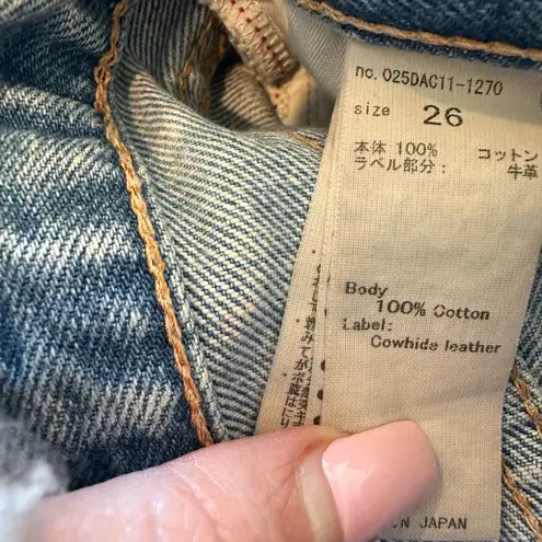 Moussy Vintage Glen Boy Straight High Waisted Barrel Jeans Size 26 Minimalist Blue