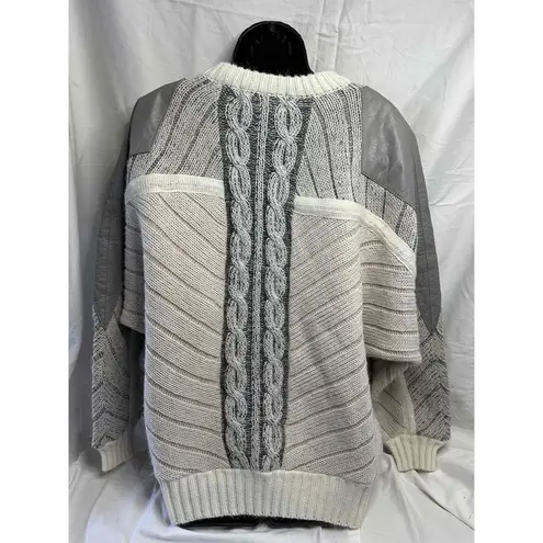 Juice vintage cable Knit patchwork leather Striped Sweater Long Sleeve XL