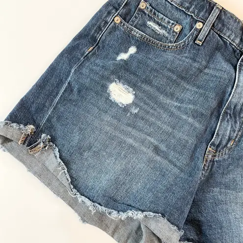 AERO High Rise Curvy Mom Jean Shorts Distressed Denim Blue Size 10 Beach Vibes
