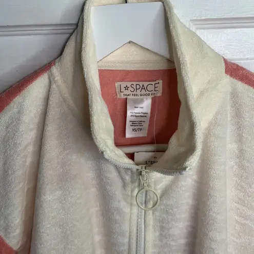 l*space L* Best Life Crop Pullover Half Zip TerryCloth Pink Ivory Top NEW Sz XS