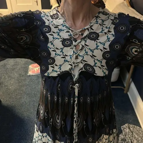 Casting Elegant Blue and White Patterned top tunic Dress lacing front and back s