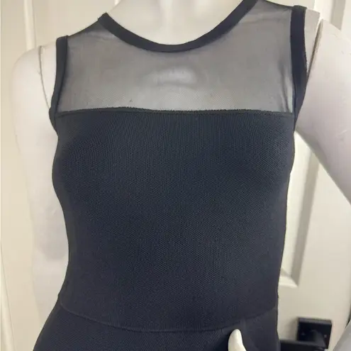 Line Mesh Fit & Flare Mini Black Skater Dress Women's Size S