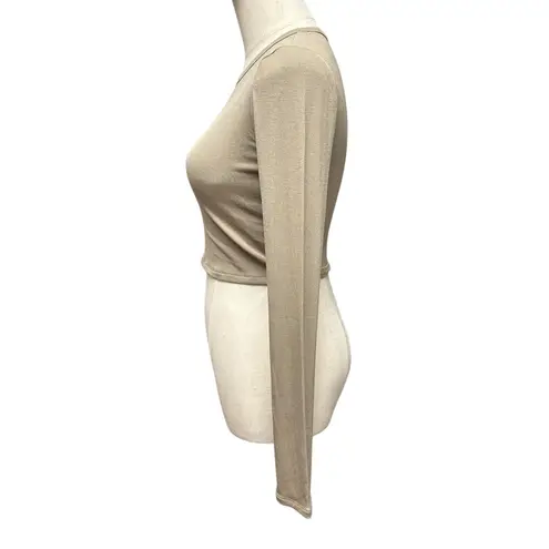 CAARA Size Small Khaki Weekend Cropped Longsleeve Minimalist Ribbed Modal Blend