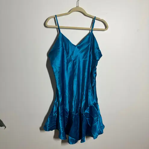 Solange Slip Dress Nightgown Women 14/16 Satin Blue Scoop Hem Flouncy Romantic