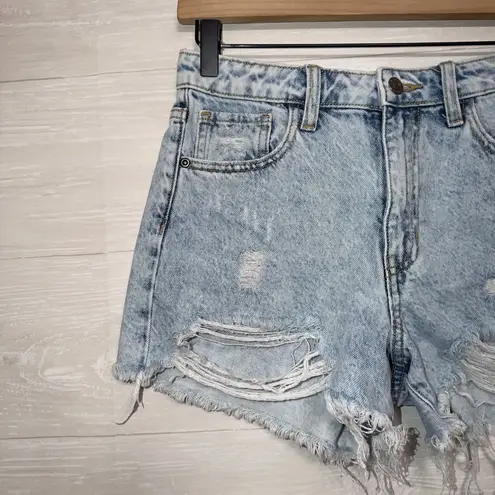 Harper Heritage High Rise Distressed Denim Shorts Size 25 Light Wash Raw Hem
