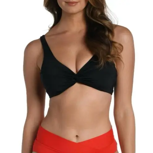 La Blanca Island Goddess Black Swim Top Front Twist 4 NEW