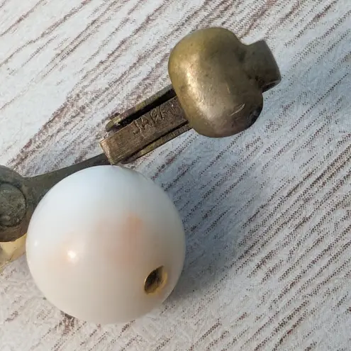 Vintage Clip On Earrings Ball Duo Dangle Off White with Pink Hues