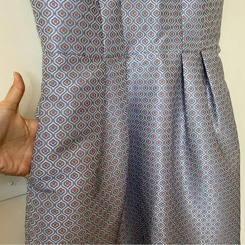 Gal Meets Glam Cosette Jacquard Fit & Flare Dress Blue/Silver/Brown Sz 6 Small