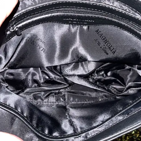 Magnolia and Vine Versa Collection Bag. Size Medium Black Leather flowers Magnet