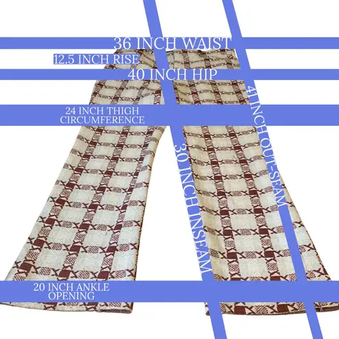 VINTAGE 1980'S GRAY AND MAROON PATTERN BOOT CUT TROUSERS (36/XL) Red