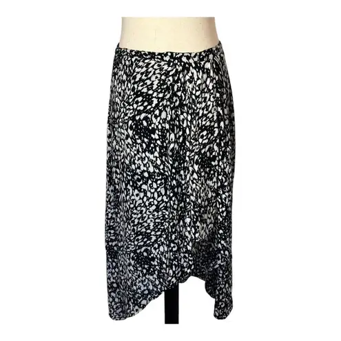 The Kooples Skirt Women Medium Black White Animal Flowing Long Asymmetric Midi