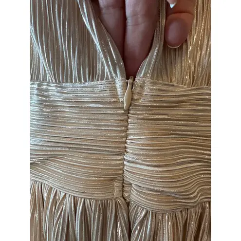 Sabina Musayev Adi Pearl Blush Metallic Pleated Mini Dress Size L Gold Size L