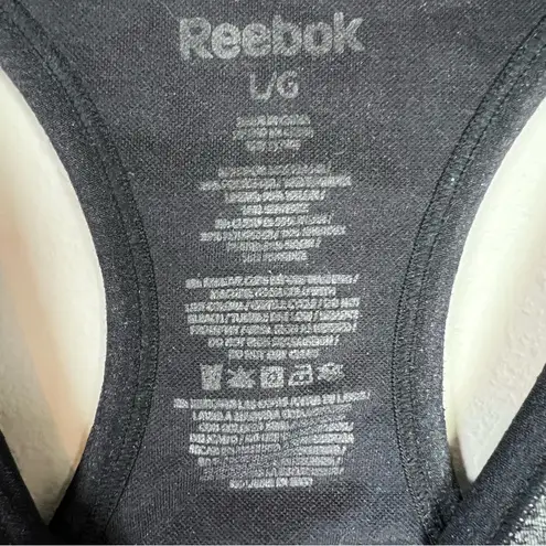 Reebok  Racerback Sports Bra Gray Black Padded Logo Athletic Size Large EUC