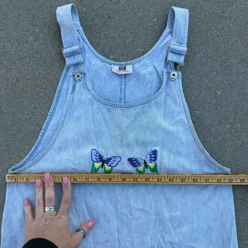 Y2K Faded glory embroidered butterfly overalls jumper dress art smock Blue Size M