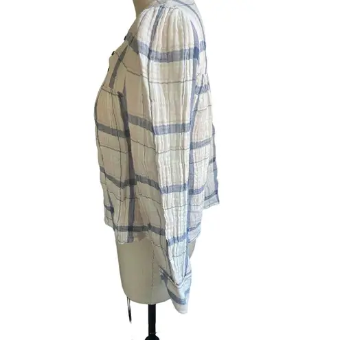 Rebecca Taylor La Vie  Crepe Cotton Pink & Blue Plaid Long Sleeve Top - Small