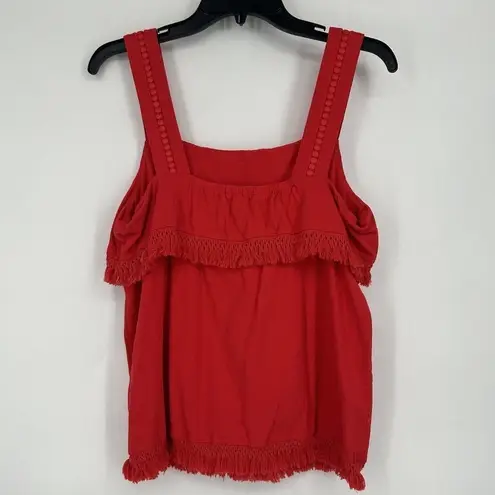 J Crew Factory Boho Fringe Tank Top Red Crochet Sleeveless Slub Knit Size S
