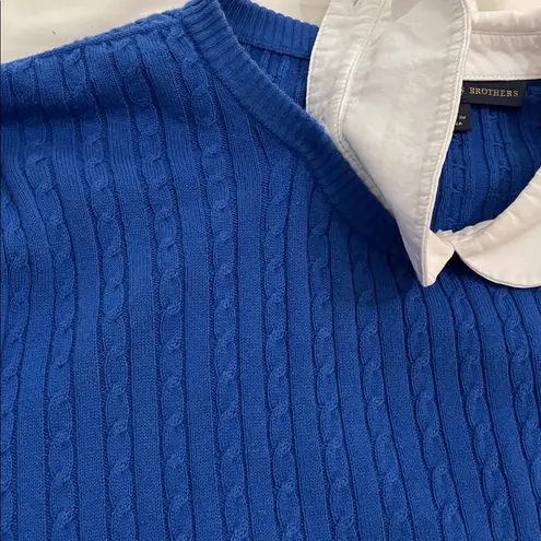 Brooks Brothers Sweater Womens XL Blue Cable Knit Cotton Removable Collar Preppy