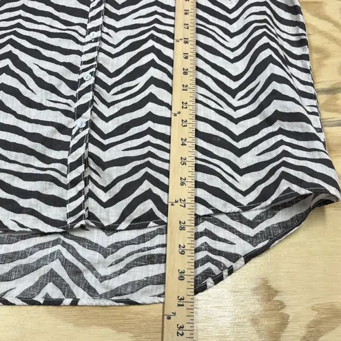 Tahari Animal Print Zebra Stripe Linen Tunic Top Size XL Brown Mob Wife Beachy