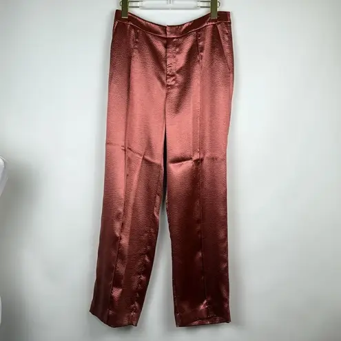 Cinq a Sept Karis Embossed Satin Trousers Pants in Copper Size 8 Pink