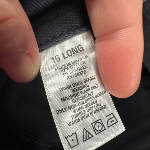 AERO Skinny Ankle Pants Womens 16 Long Navy Casual Chino Stretch Flat Front Blue