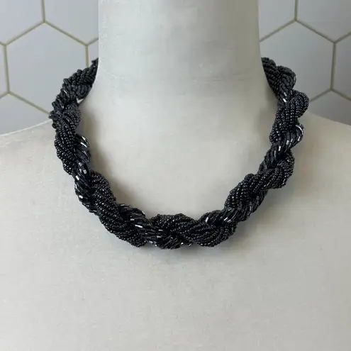 Charocoal Beaded Twisted Rope Statement Necklace Gray