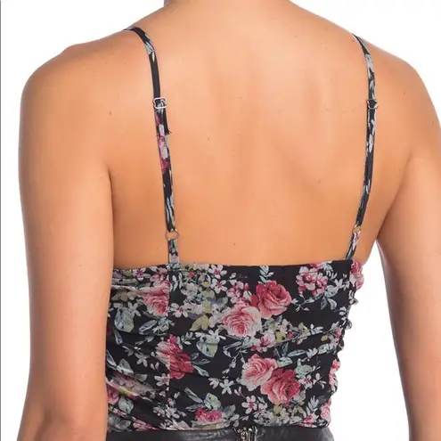 Free Press Ruched Mesh Bodysuit Black Ruby Floral