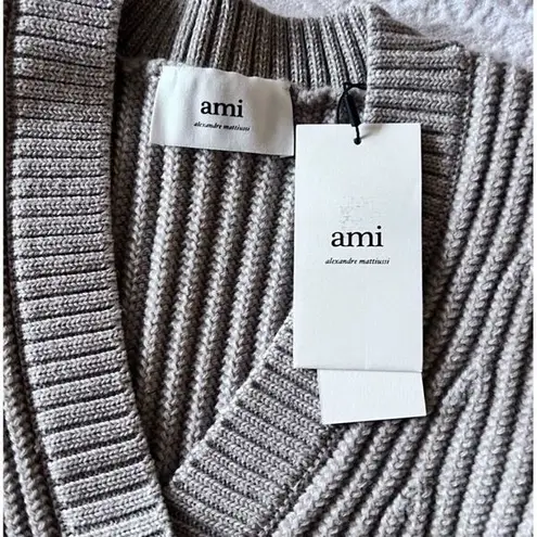 AMI Short Ribbed Cardigan button front 100% virgin wool SIZE SMALL NEW Tan