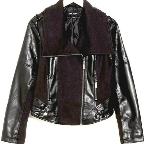 Ookie & Lala Faux Leather Mix Quilt Drape Jacket