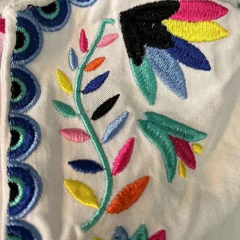 MarleyLilly White Embroidered Tassels Tunic Dress Boho Festival Size L NWT