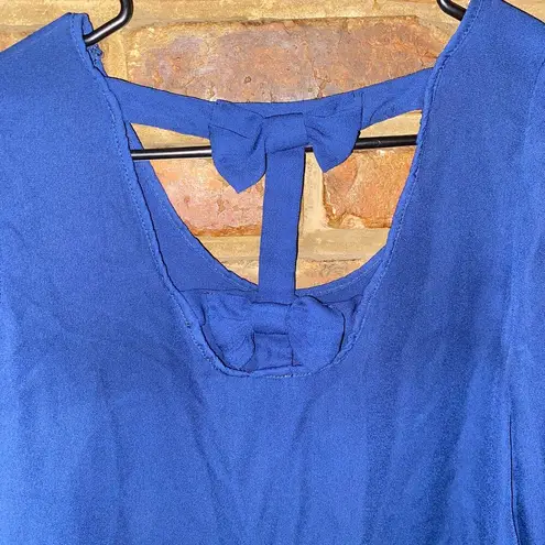 Timing  Blue Long Roll-Tab Sleeve Open Keyhole Bow Back blouse Women's Size XS