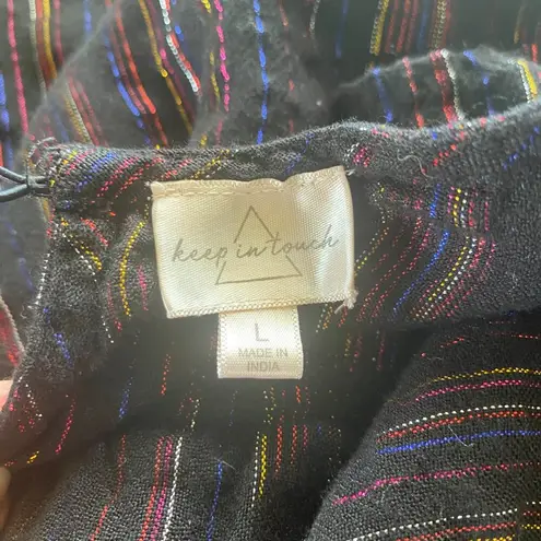 Keep In Touch women's large crop top black with multicolored metallic stripes