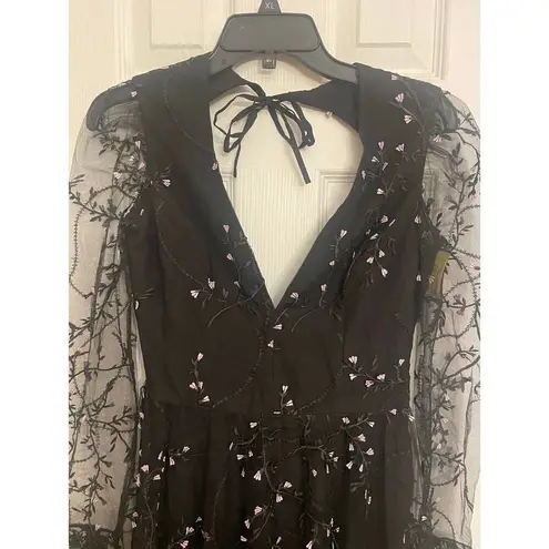 Kelsi Dagger HELSI Ella Dress Long Sleeves Open Back Sheer Plunging Midi, A70