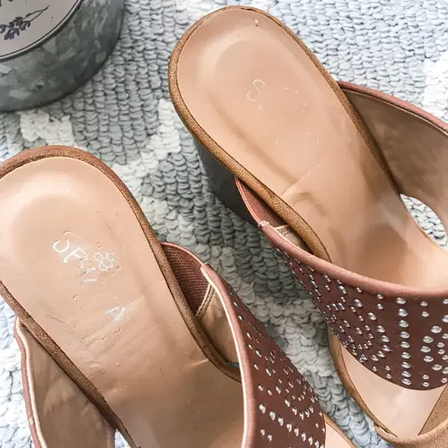 Francesca’s studded cognac block heel mule sandal Brown Size 7.5